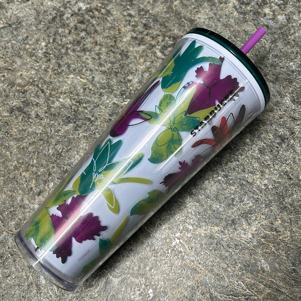 Starbucks 2022 Floral Venti Tumbler Cup with Original 24oz 710 ml Lid and Straw